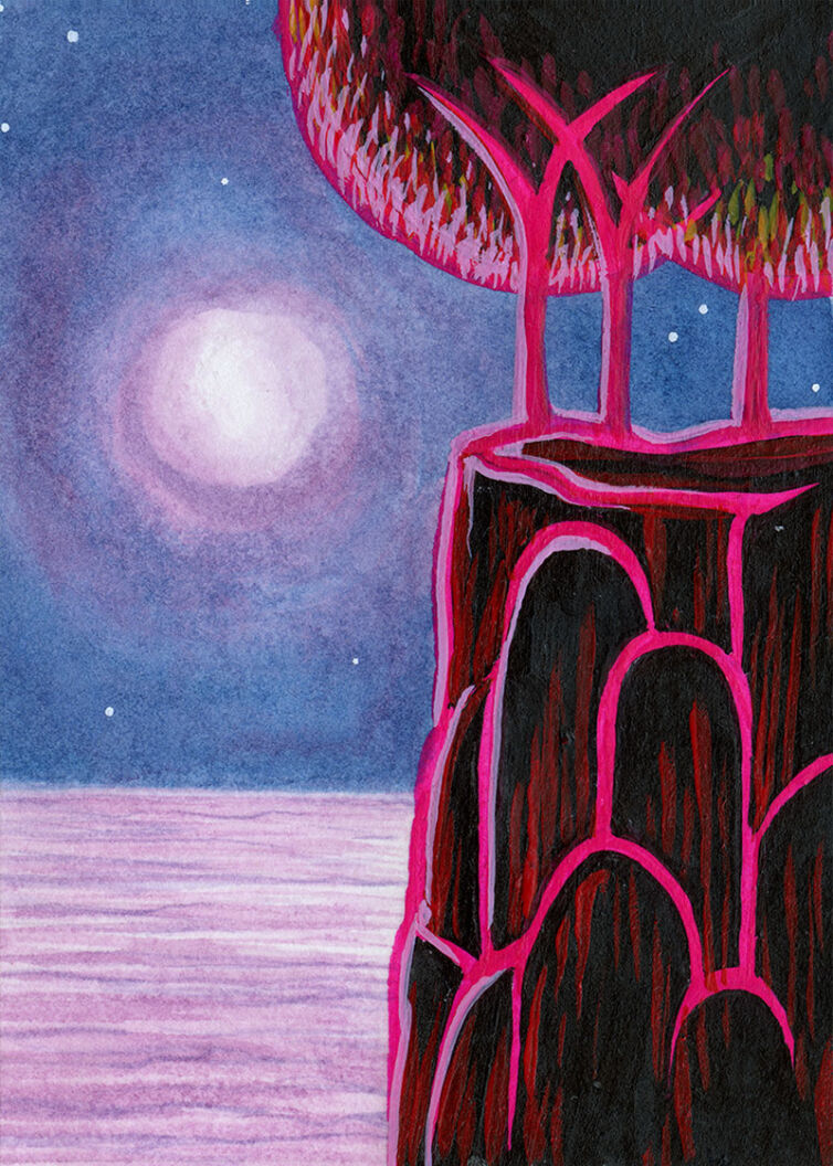 Cliffside Ocean at Night